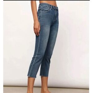 OGL Move-Free High Rise Straight Leg Jeans TruTemp 365 Raw Hem Medium Wash 30